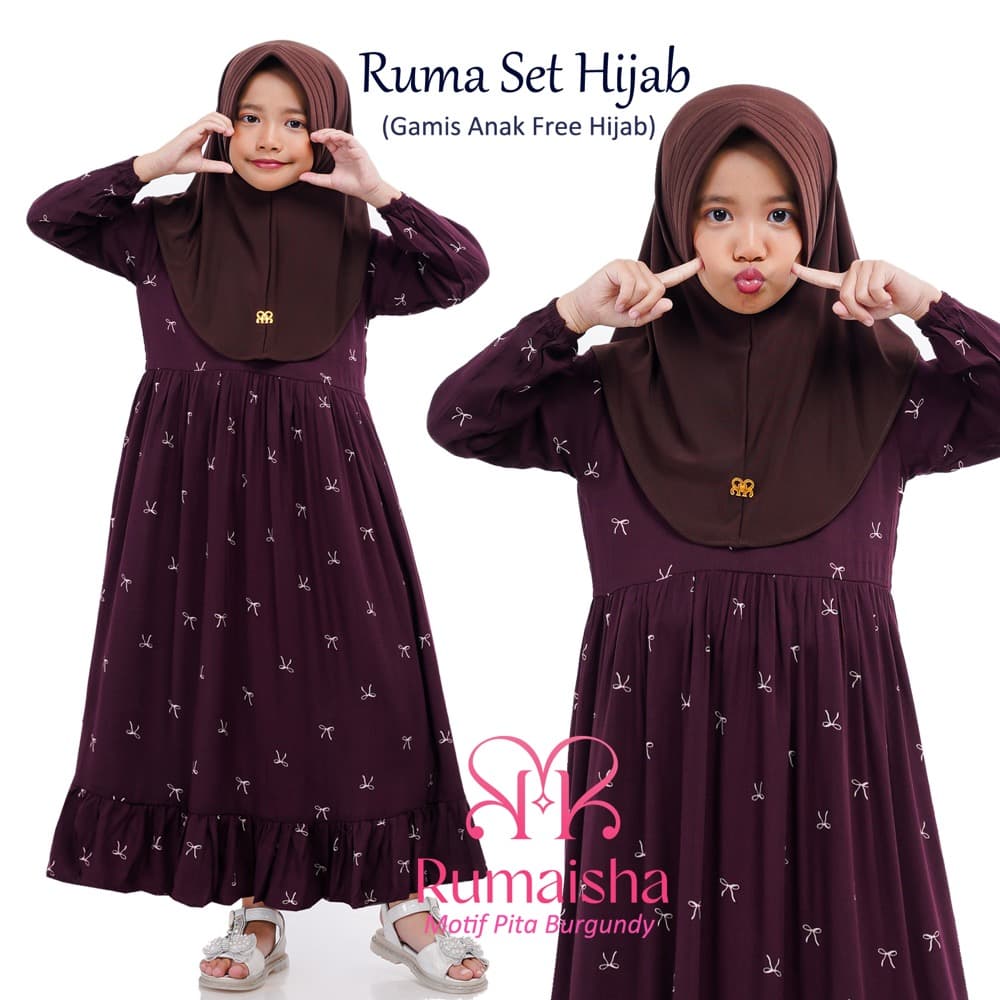 Gamis Anak Free Hijab 1-12 Tahun, Gamis Anak Perempuan Set Jilbab 3