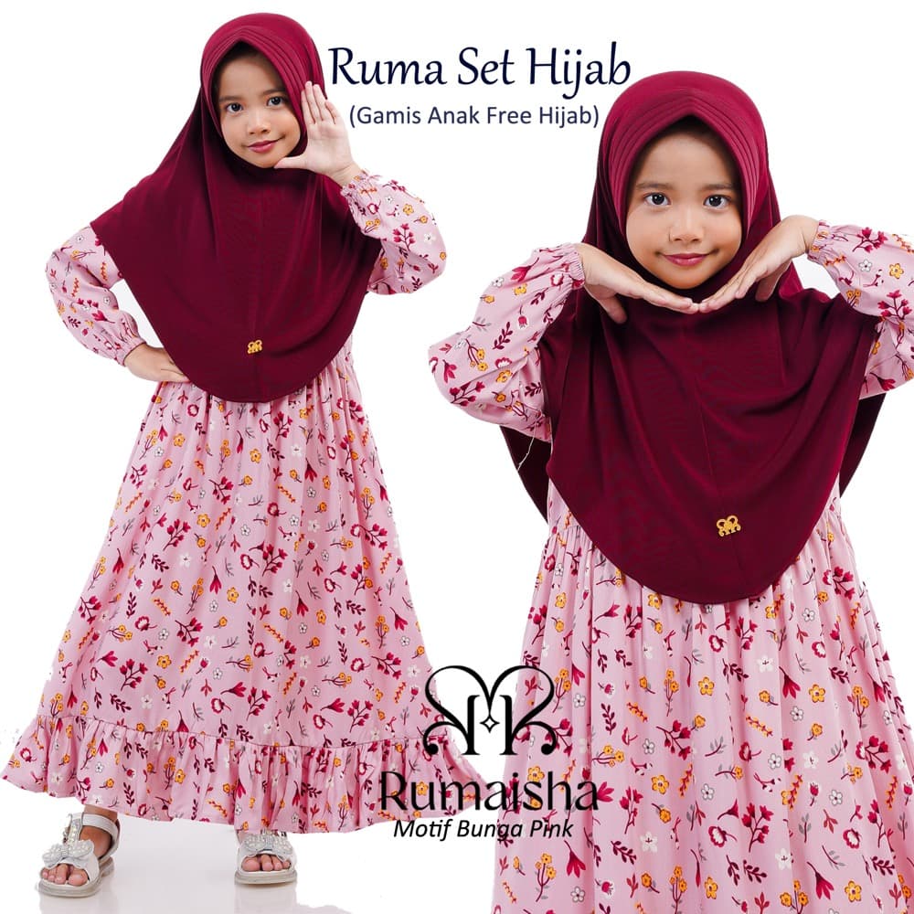 Gamis Anak Free Hijab 1-12 Tahun, Gamis Anak Perempuan Set Jilbab 4