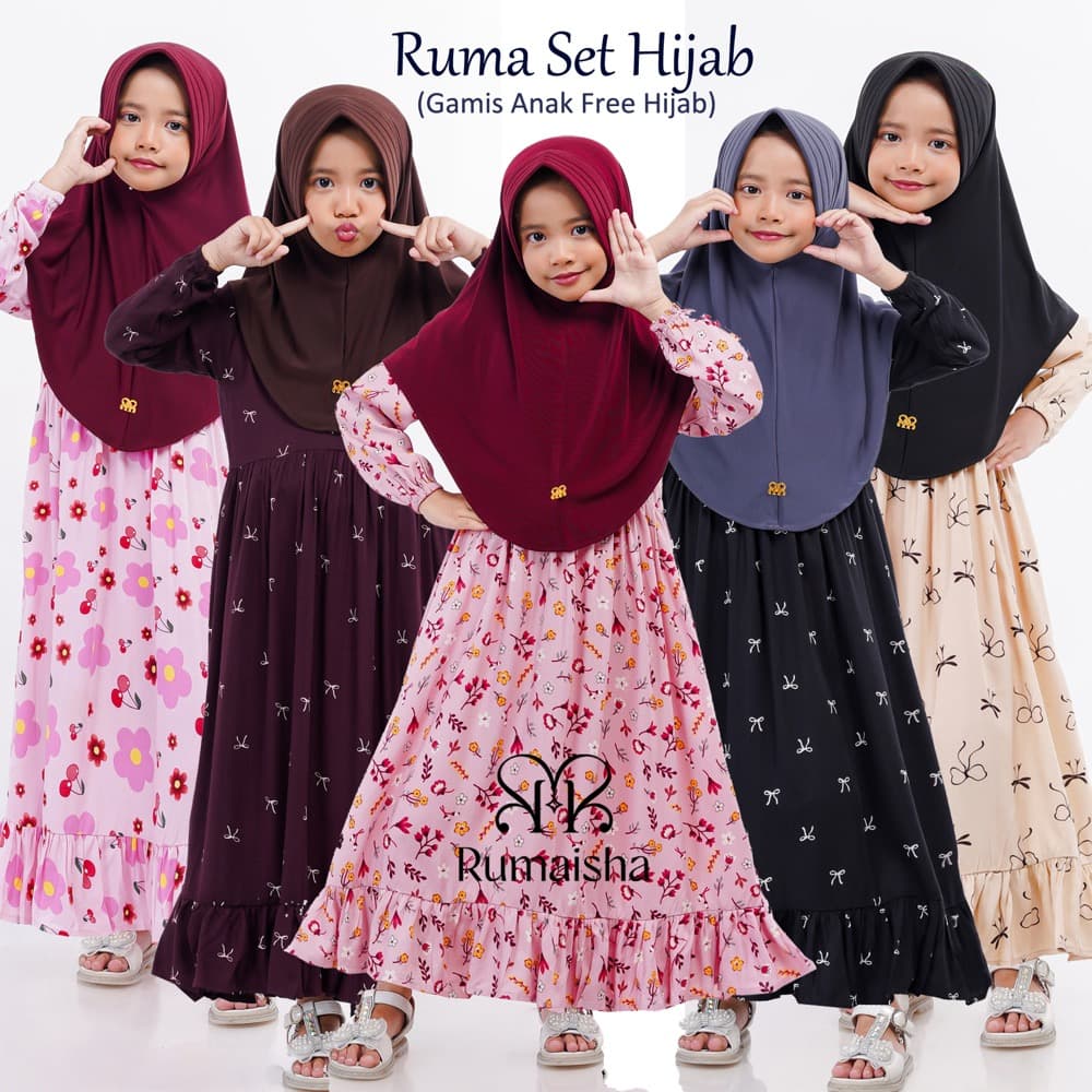 Gamis Anak Free Hijab 1-12 Tahun, Gamis Anak Perempuan Set Jilbab