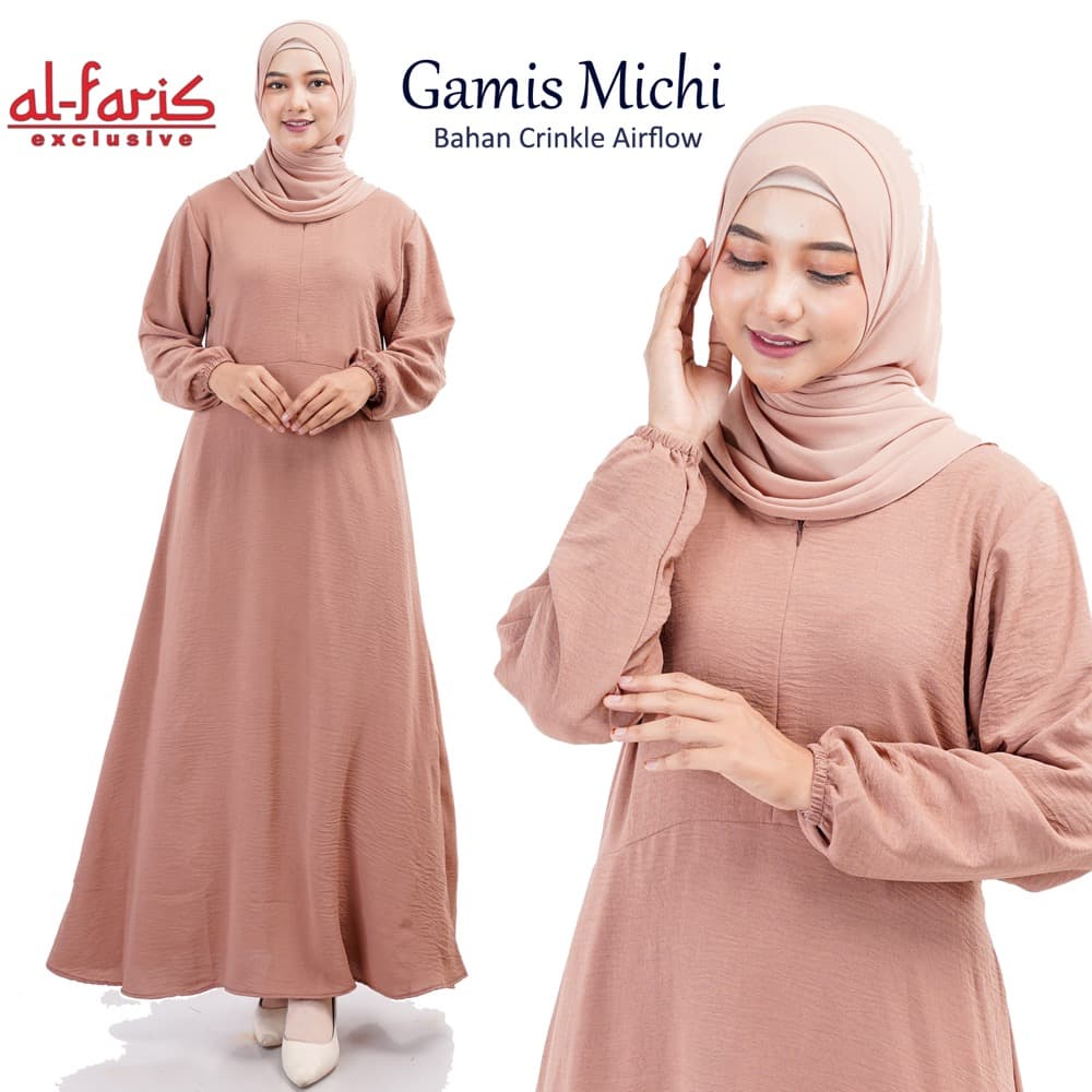 Michi Gamis Crinkle Airflow, Gamis Basic Polos